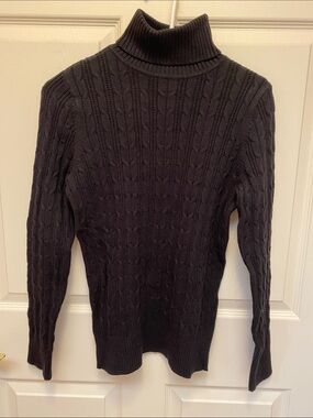 St. John's Bay Black Cable Knit Turtleneck Sweater